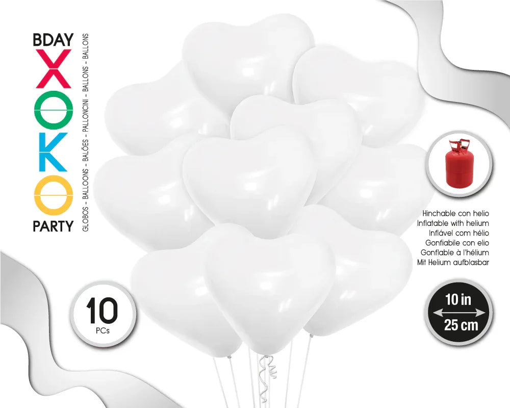 GLOBOS CORAZONES 10PC 10/25CM BLANCO - yupiparty