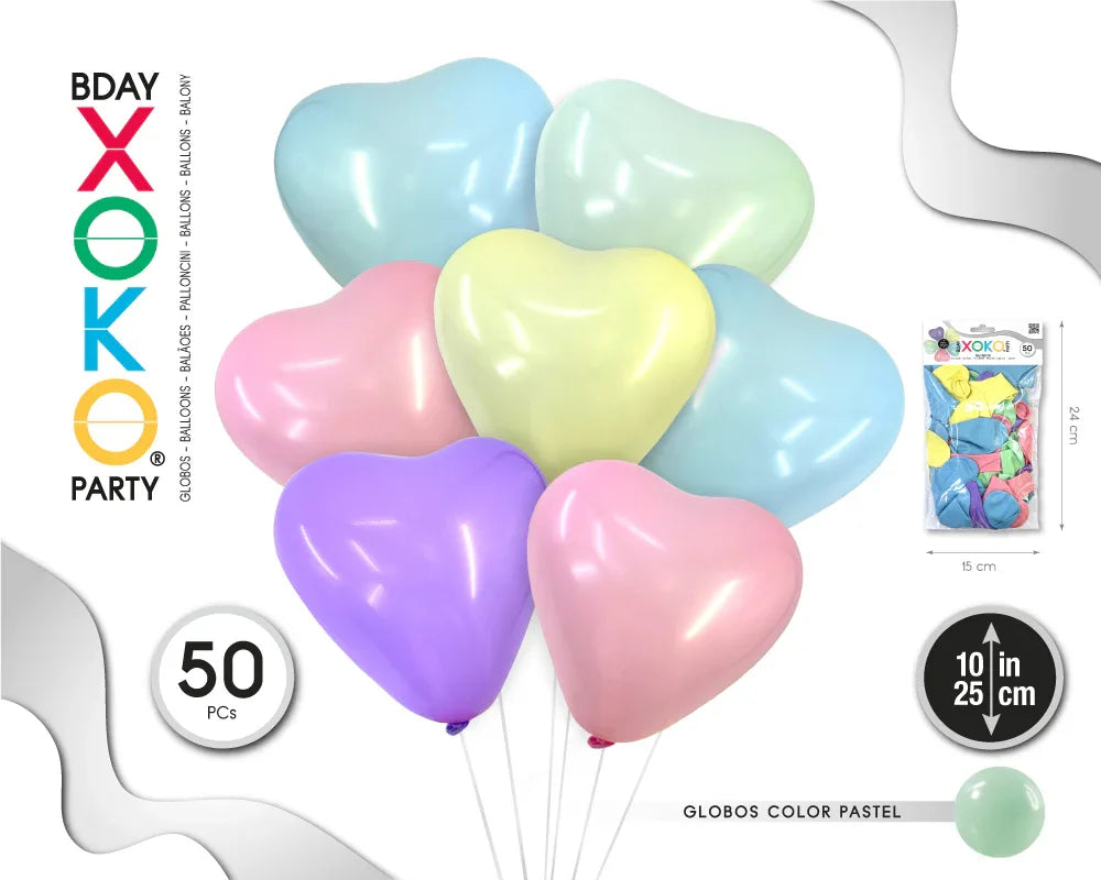 GLOBOS CORAZONES 50PC 10/25CM COLOR P - yupiparty