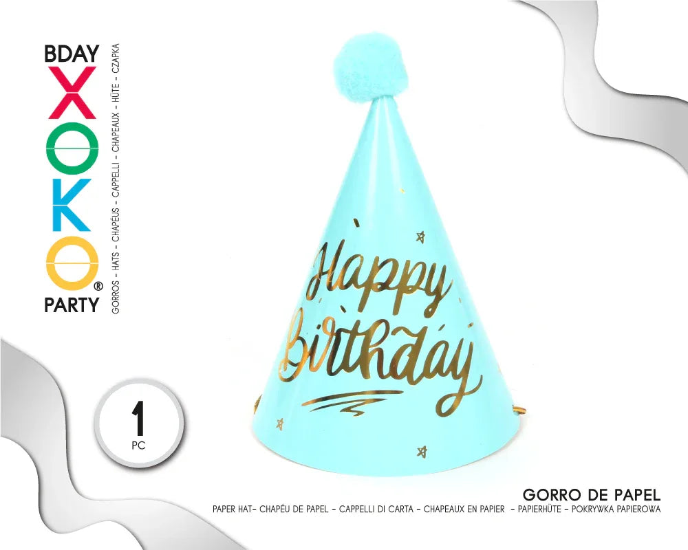 GORRO HAPPY BDAY AZUL 1PC - yupiparty