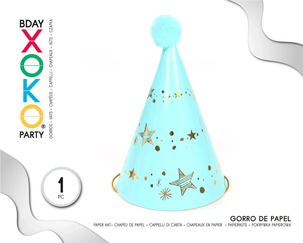 GORRO CONO AZUL GOLD STAR 1PC - yupiparty
