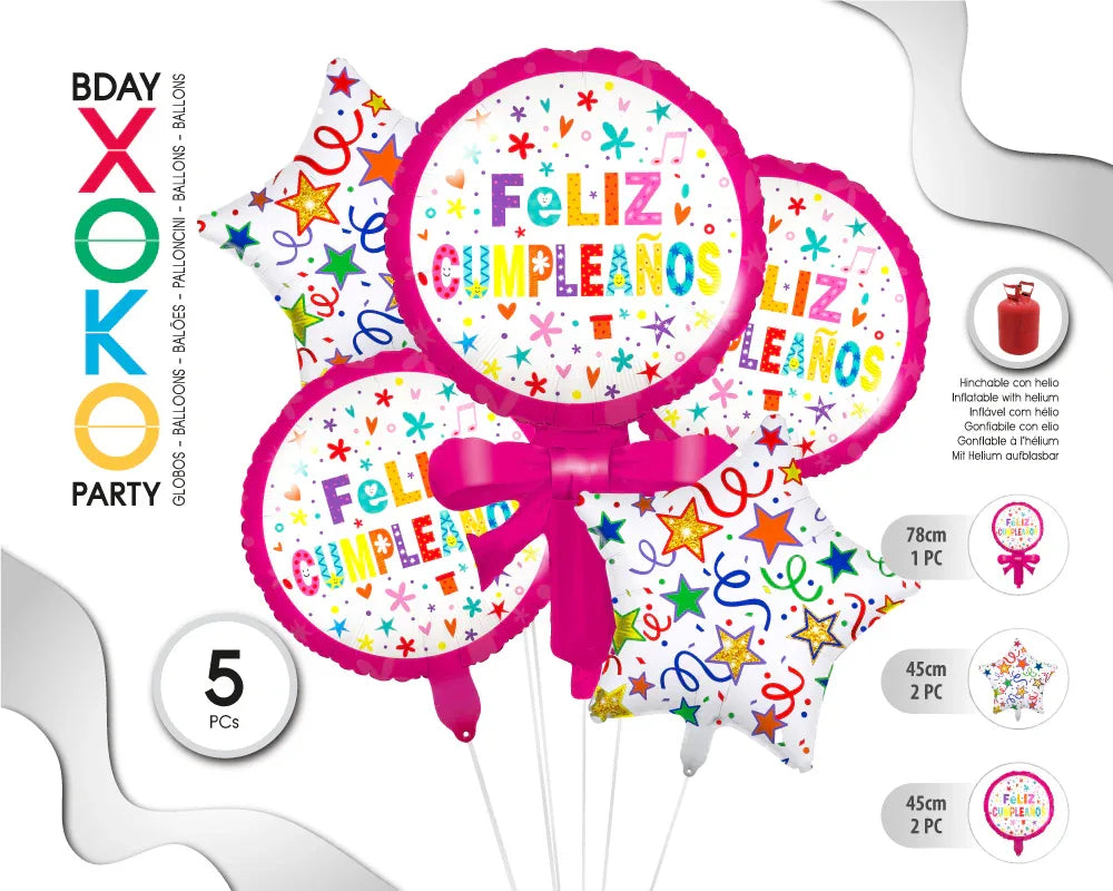 SET GLOBO MYLAR PIRULETA DE LAZO 5PC - yupiparty