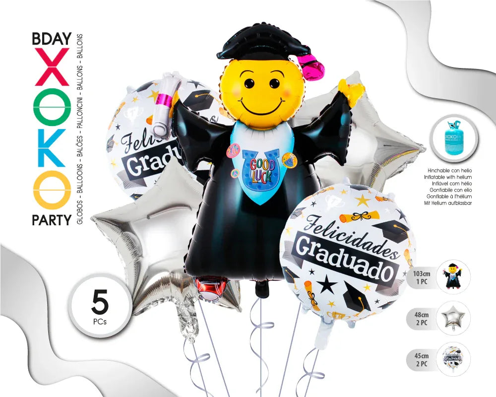 SET GLOBO MYLAR GRADUACION 5PC - yupiparty