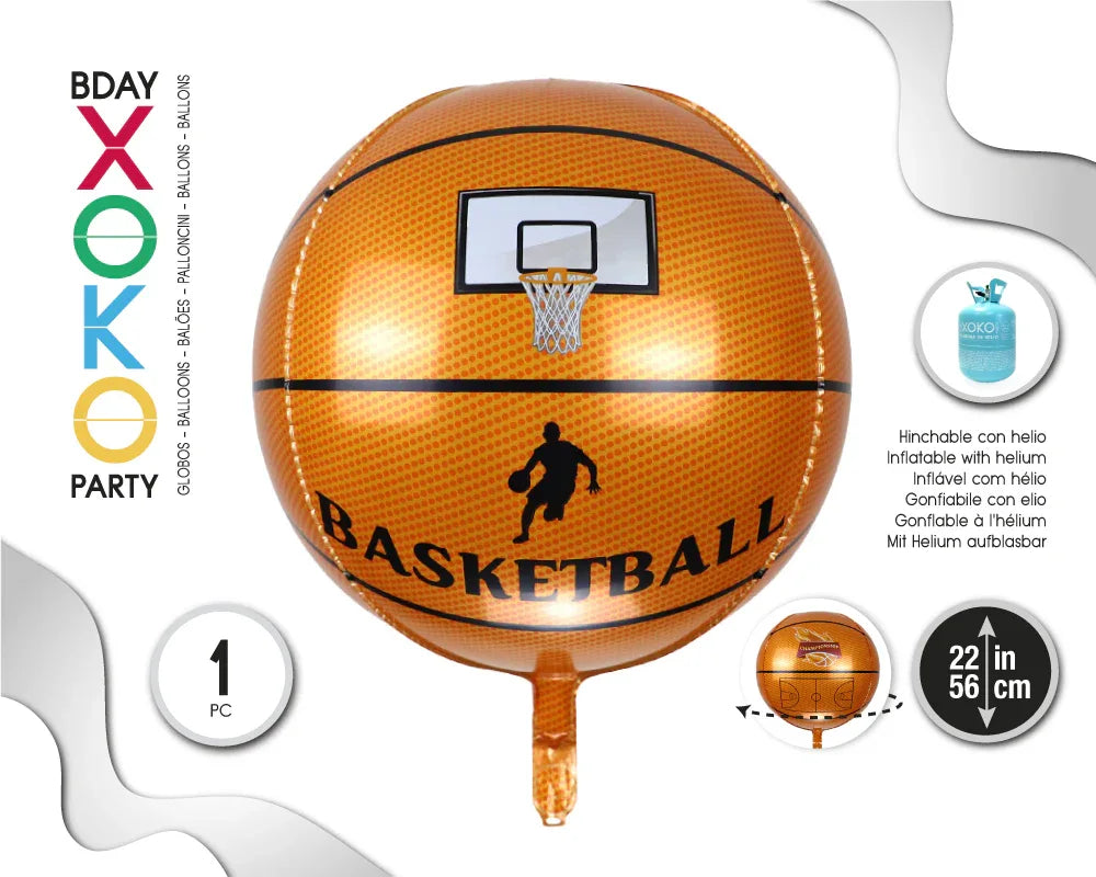 GLOBO FOIL ESFERA 55CM BASKET - yupiparty