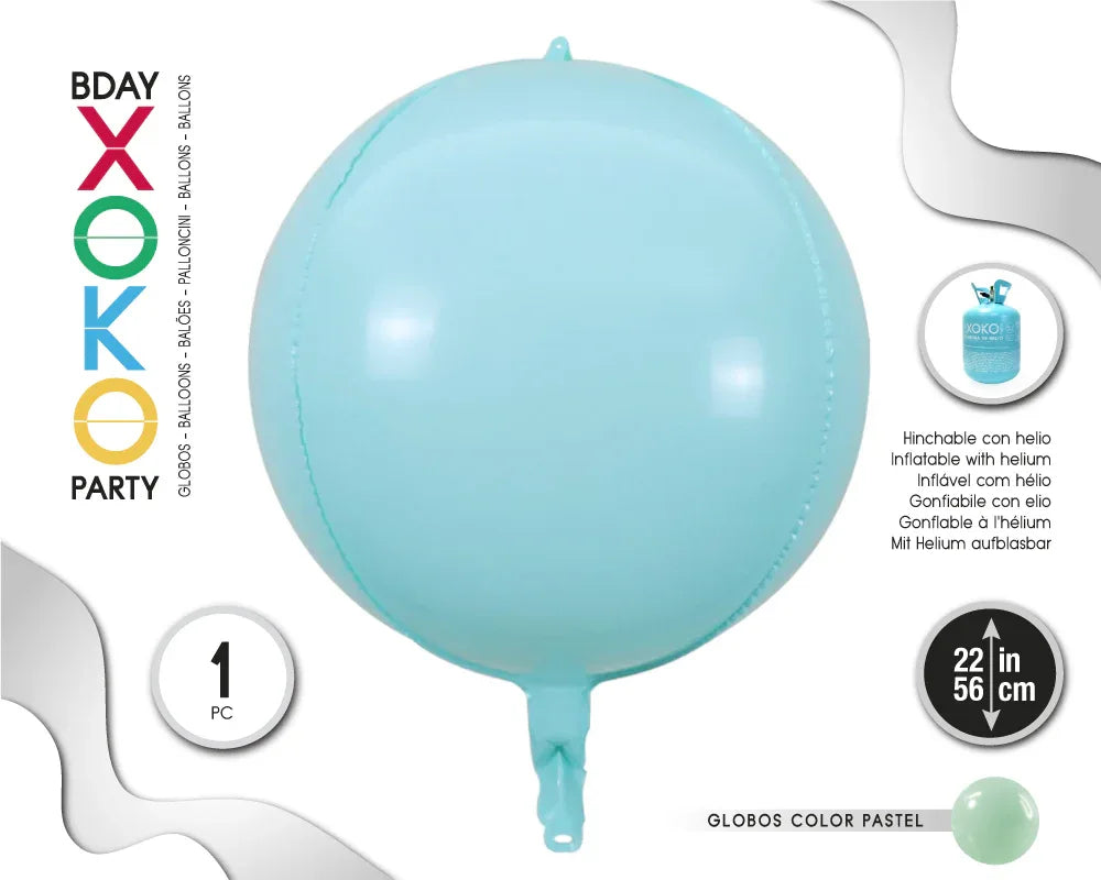 GLOBO FOIL ESFERA 55CM PASTEL AZUL - yupiparty
