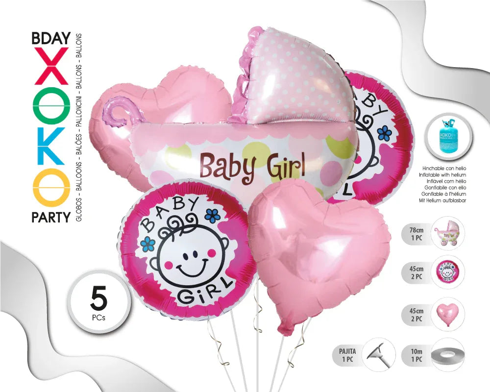 Set Globos Mylar Baby Pack 6 - Decoración Baby Shower Premium - yupiparty