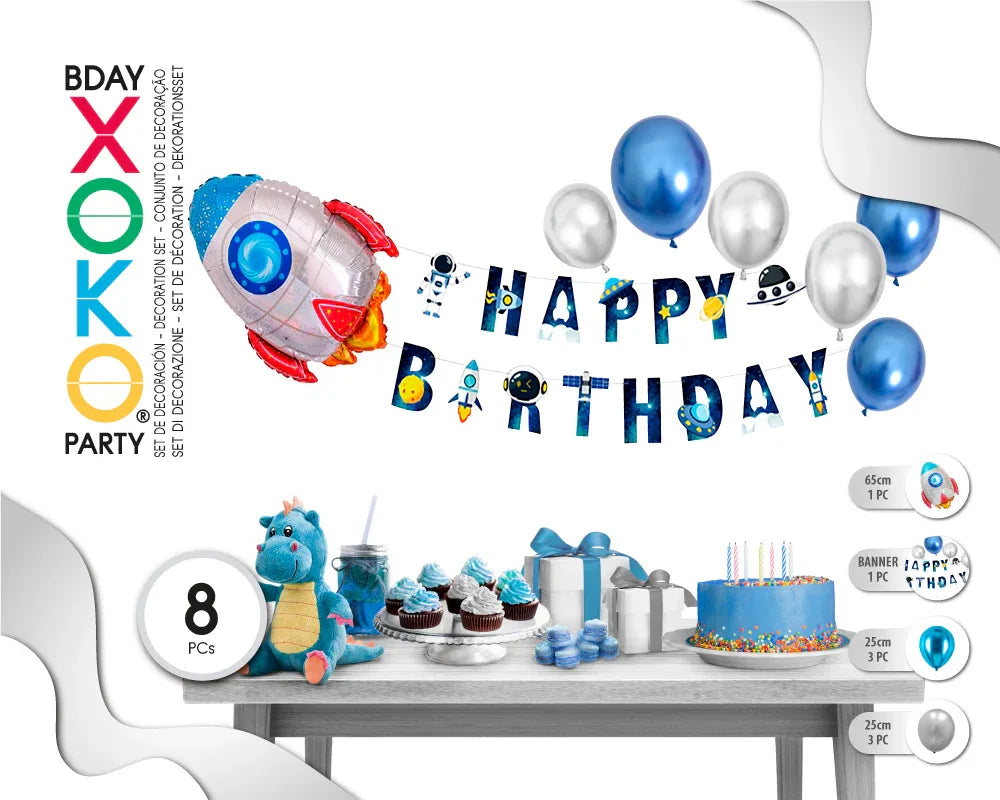 SET GUIRNALDA COHETE CON GLOBOS 8PC - yupiparty
