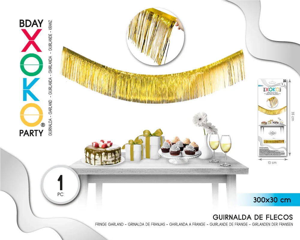 GUIRNALDA DE FLECO 3M ORO 30*300CM - yupiparty