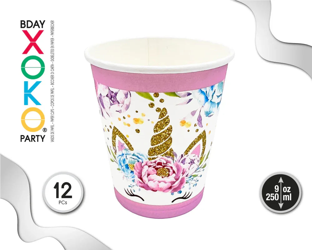 VASO 9OZ UNICORNIO 12PC - yupiparty