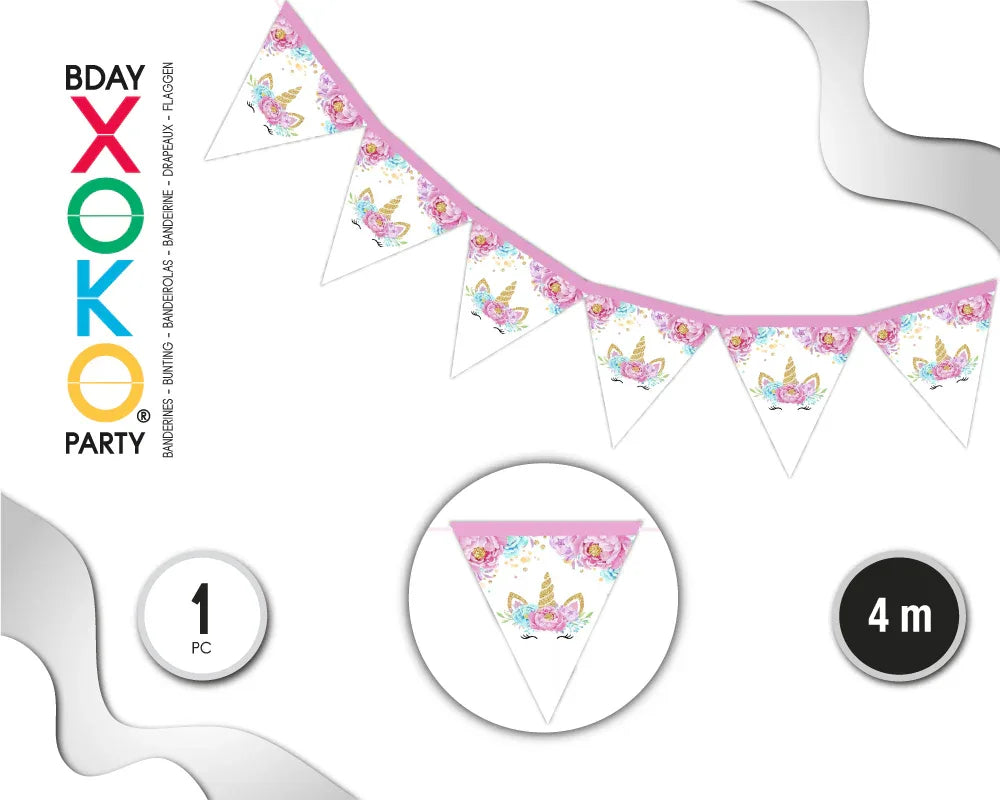 BANDERINES UNICORNIO 4M - yupiparty