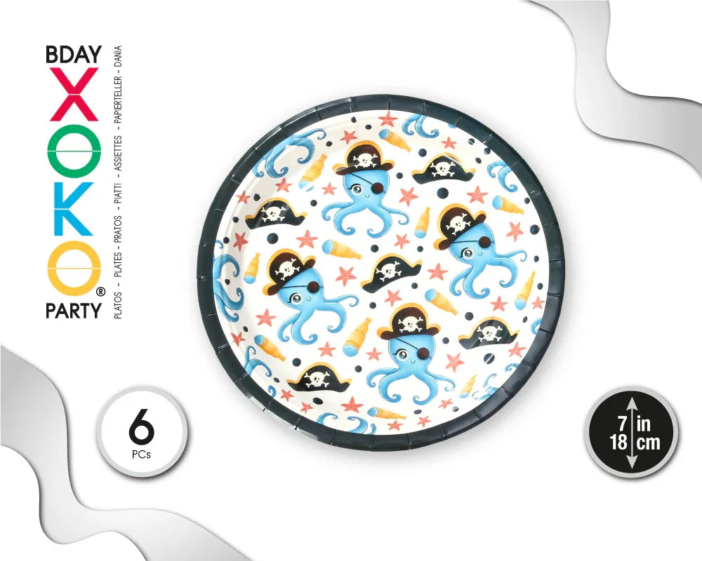 PLATO 18CM PULPO PIRATA 6PC - yupiparty