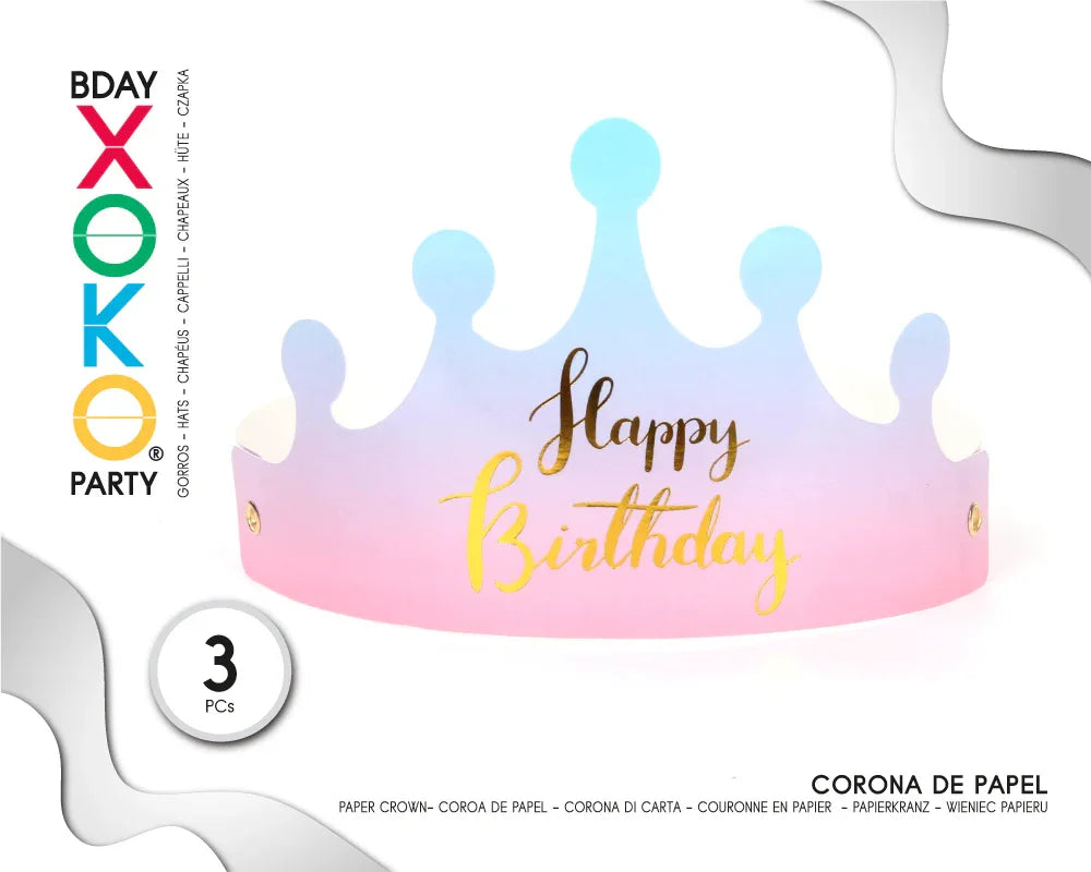 CORONA DE PAPEL HAPPY BDAY 3PC - yupiparty