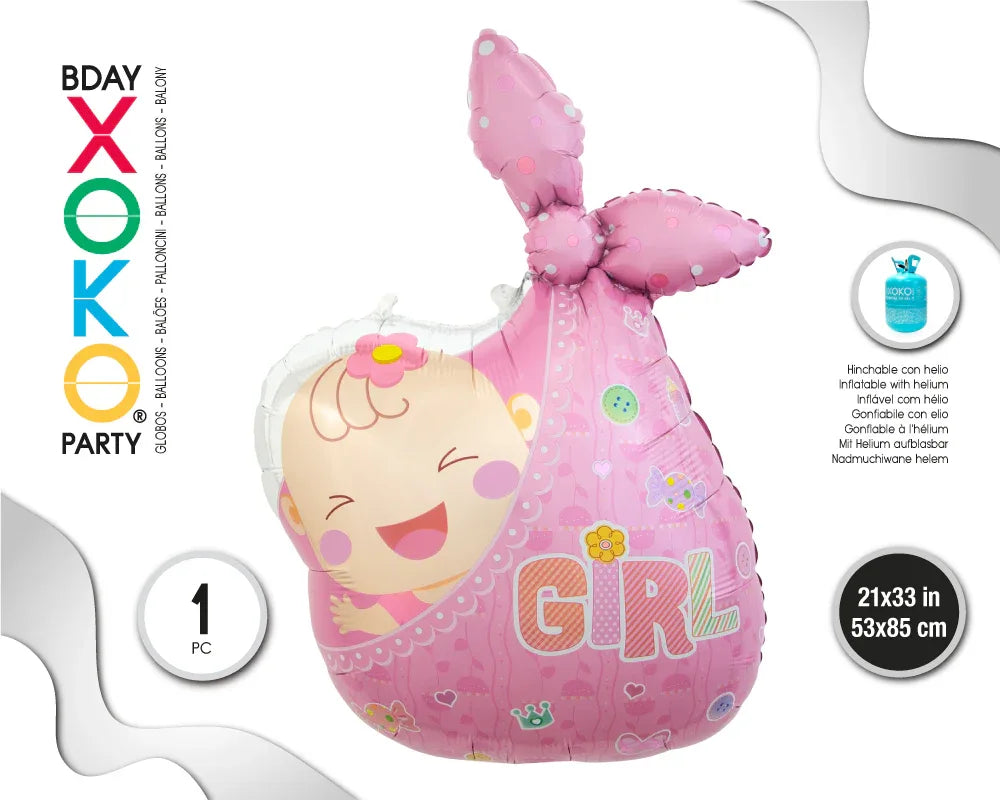 GLOBO MYLAR HATILLO CON BEBE NIÑA 53*85 - yupiparty