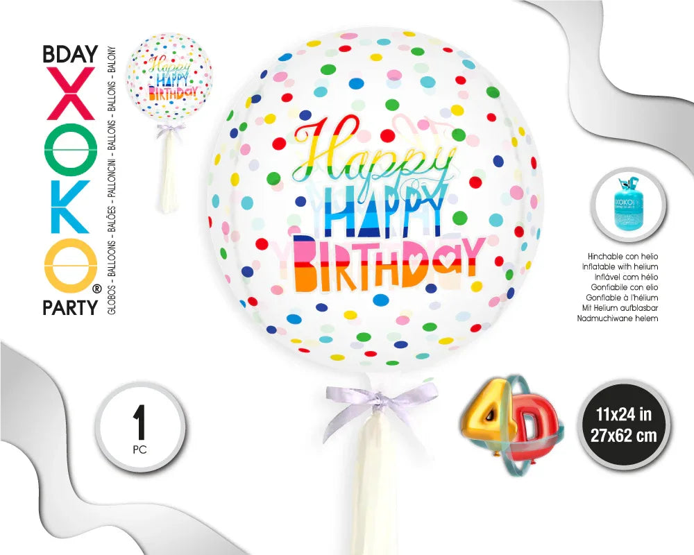 GLOBO ESFERA 3D HAPPY BDAY - yupiparty