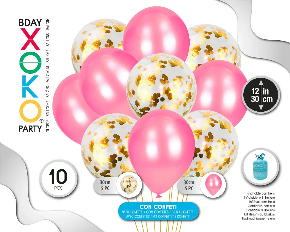SET 5+5 GLOBOS CONFETI ROSA - yupiparty