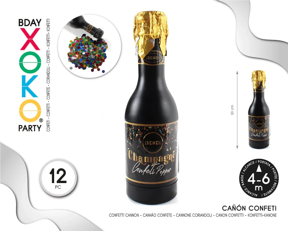 CAÑON CONFETTI BOTELLA CHAMPAGNE 30CM - yupiparty