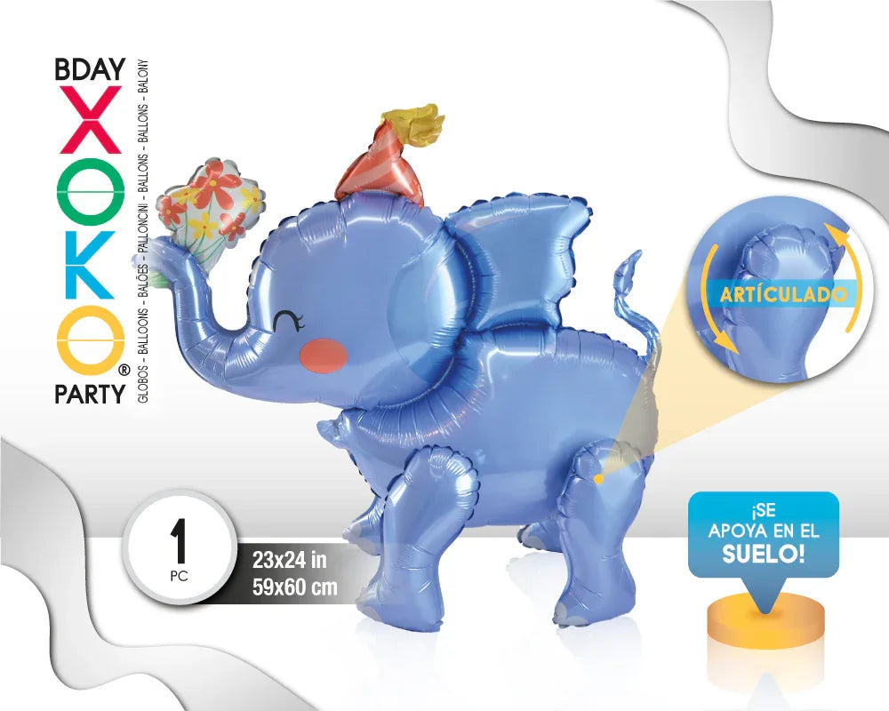 GLOBO FOIL 3D ELEFANTE AZUL 59*60CM - yupiparty
