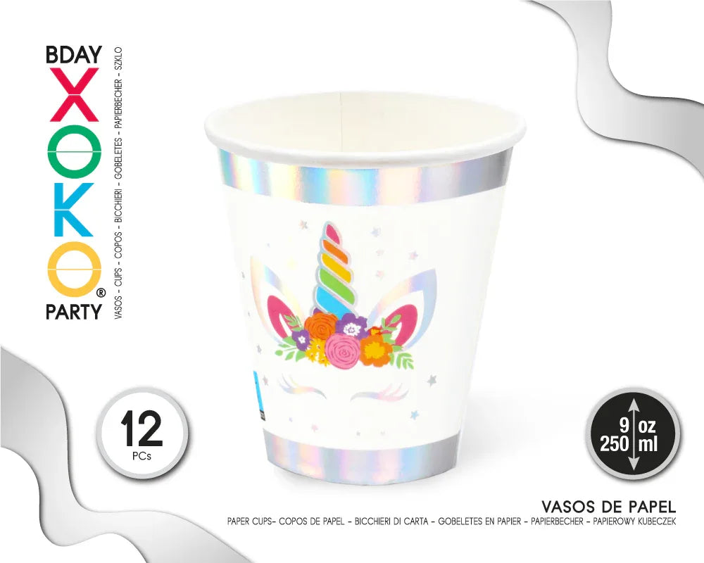 VASO 9OZ UNICORN IRIS 12PC - yupiparty