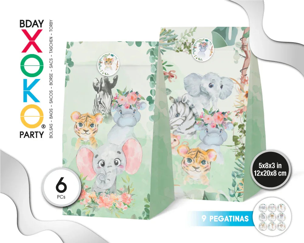 BOLSAS PAPEL CON PEGATINA 6PC SELVA - yupiparty