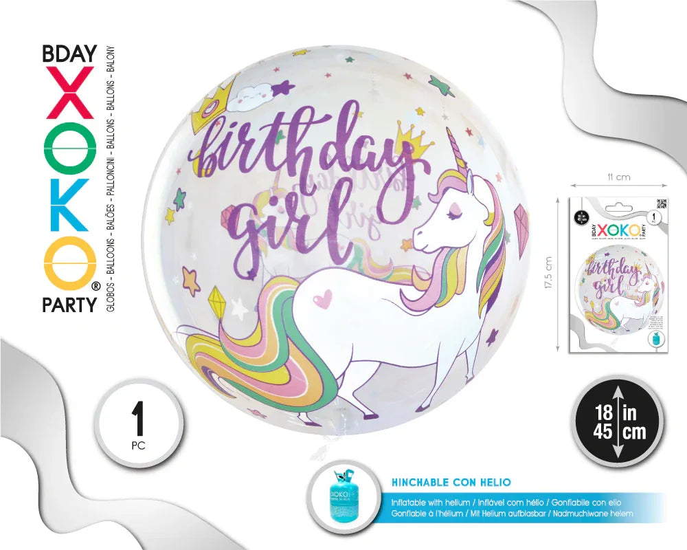 GLOBO BURBUJA 18''/45CM BDAY GIRL UNICOR - yupiparty