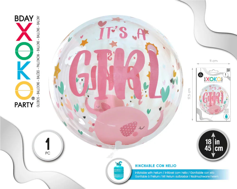 GLOBO BURBUJA 18''/45CM GIRL - yupiparty