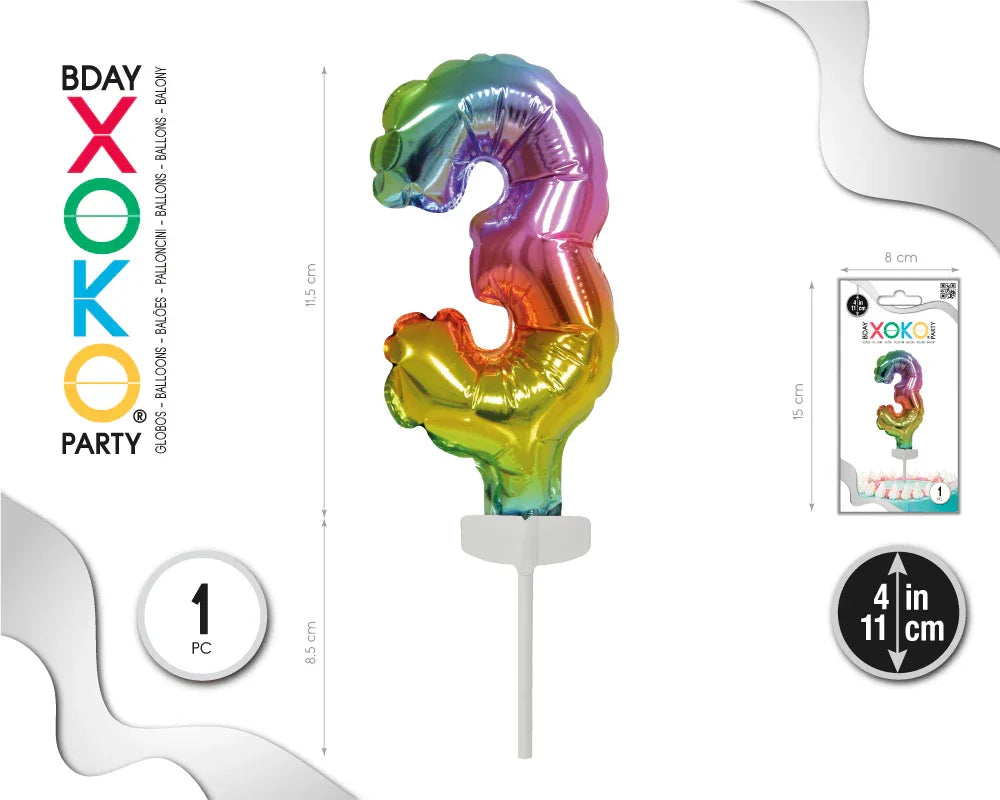 CAKE TOPPER MINI GLOBO RAINBOW 3 - yupiparty