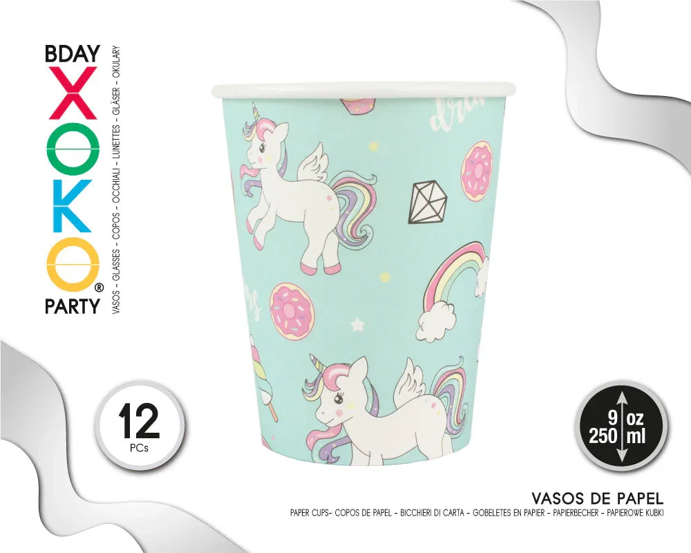 VASO 9OZ UNICORN 12PC - yupiparty