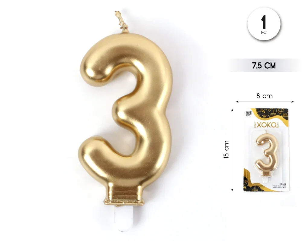 VELA 7.5CM ORO METALIZADO 3 - yupiparty