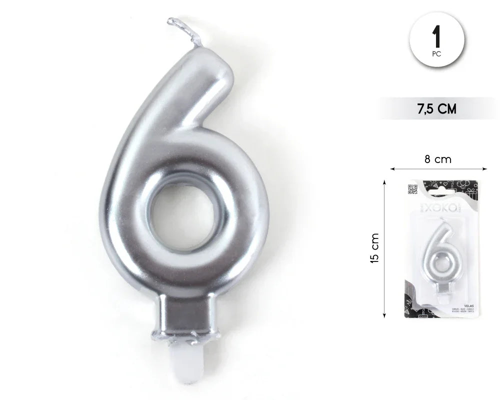 VELA 7.5CM PLATA METALIZADO 6 - yupiparty