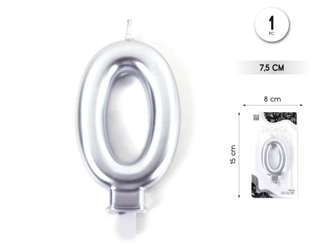 VELA 7.5CM PLATA METALIZADO 0 - yupiparty