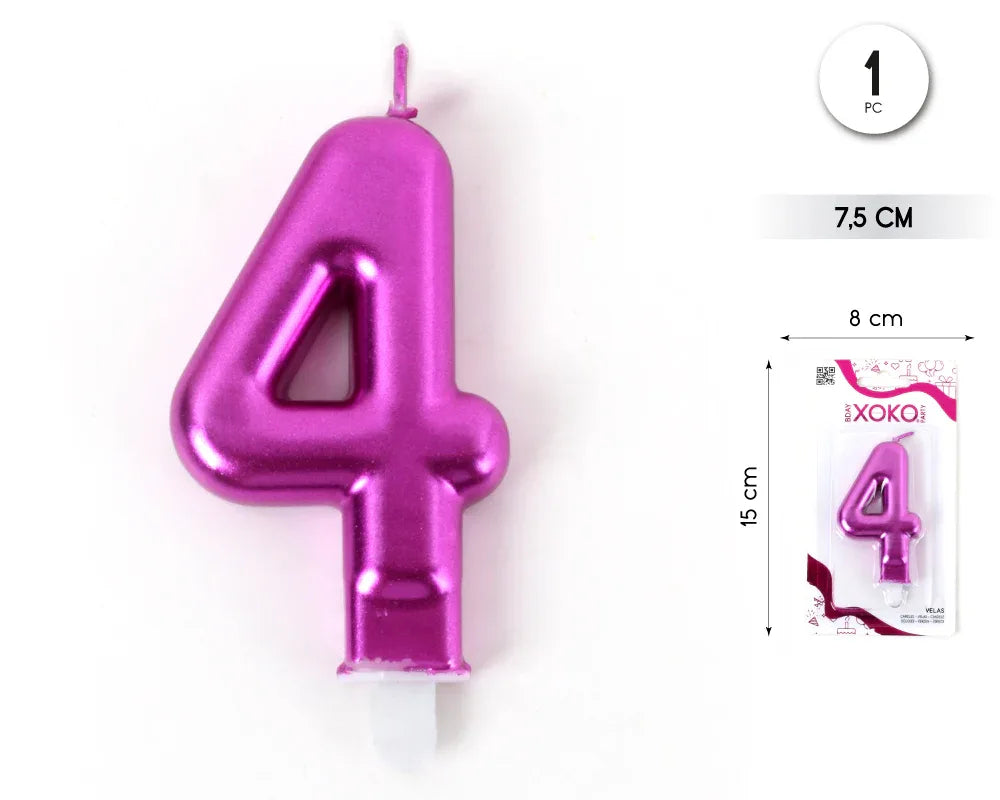 VELA 7.5CM ROSA VÍVIDO METALIZADO 4 - yupiparty