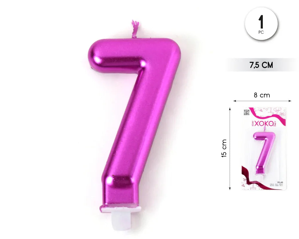 VELA 7.5CM ROSA VÍVIDO METALIZADO 7 - yupiparty