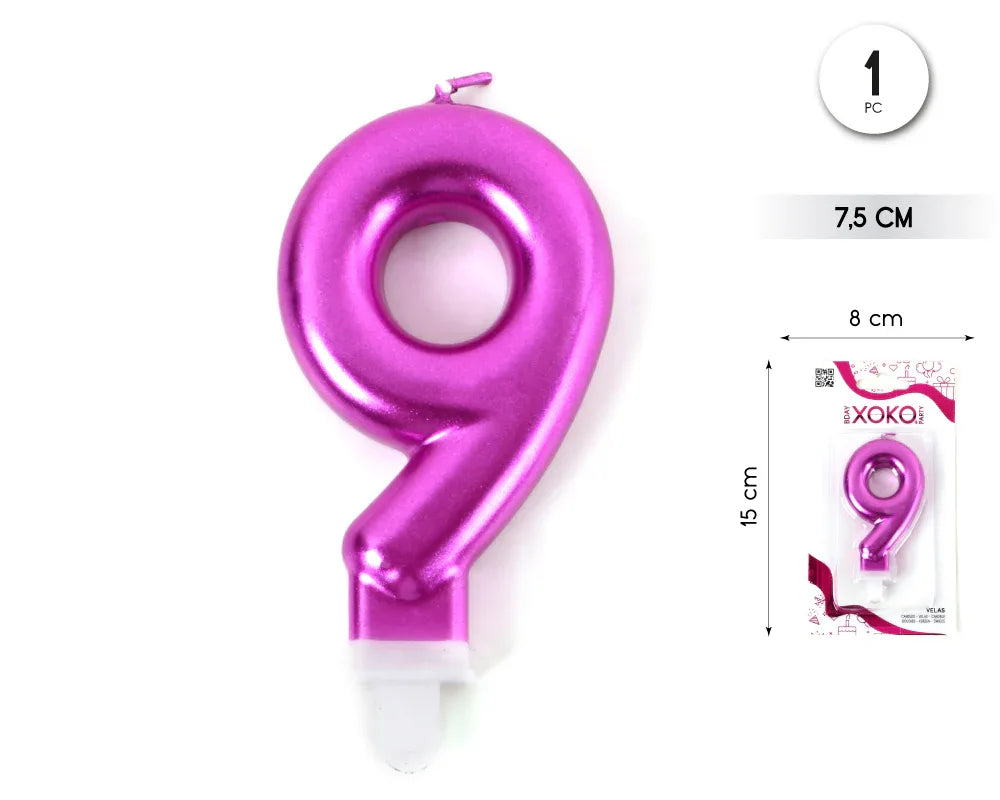 VELA 7.5CM ROSA VÍVIDO METALIZADO 9 - yupiparty