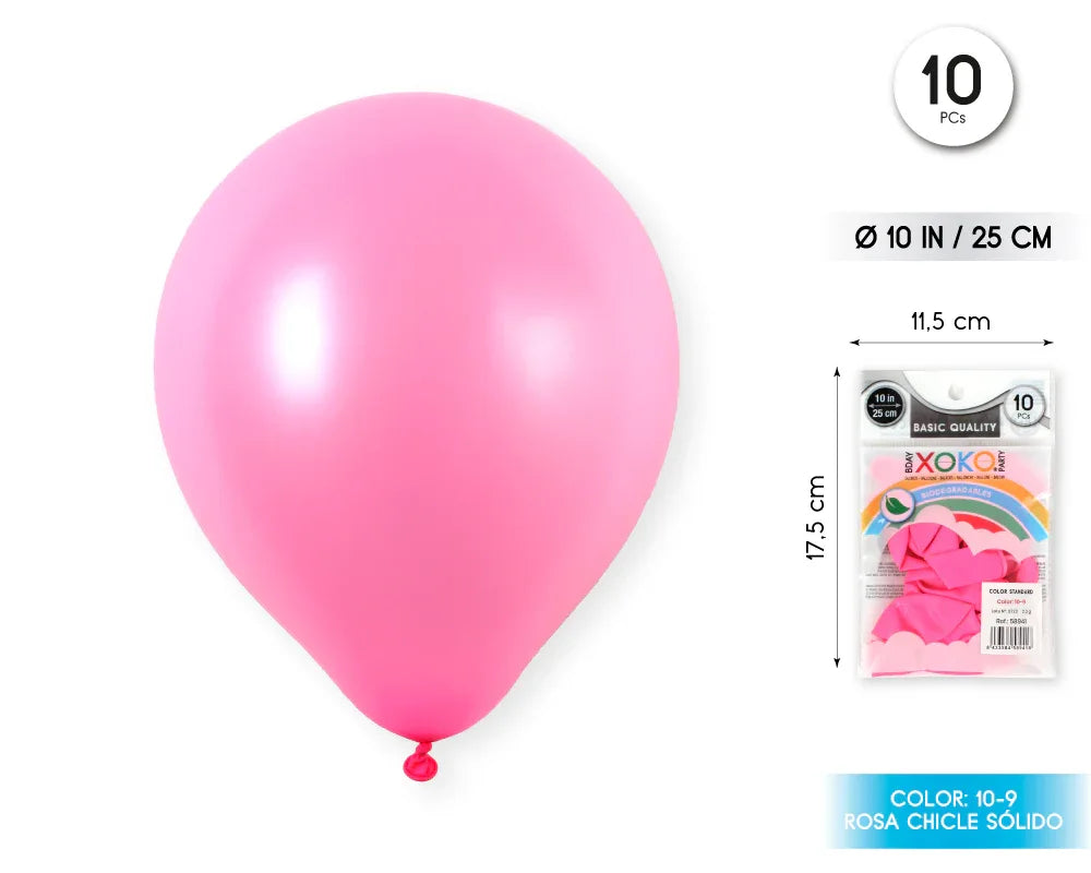 GLOBOS 10PC 2.2G 25CM ROSA CHICLE - yupiparty