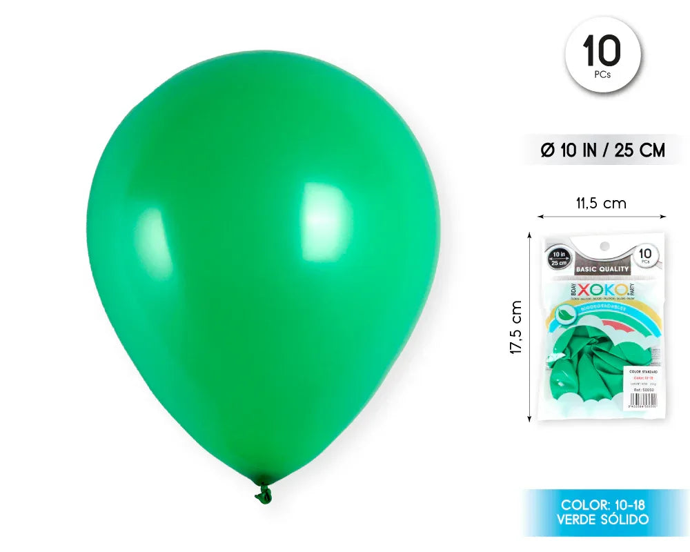 GLOBOS 10PC 2.2G 25CM VERDE - yupiparty