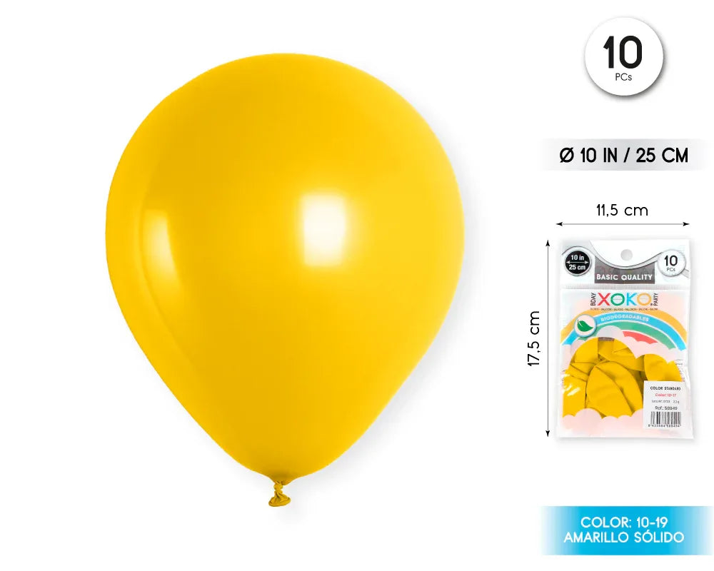 GLOBOS 10PC 2.2G 25CM AMARILLO VIVO - yupiparty
