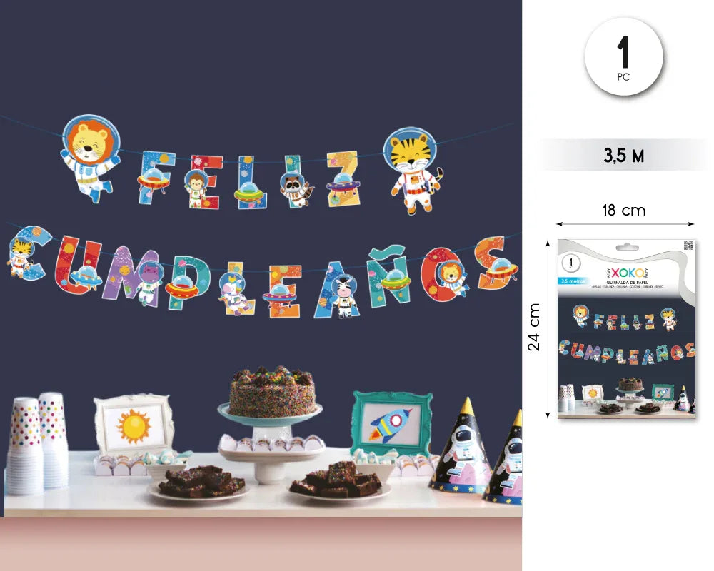 GUIRNALDA FELIZ CUMPLEAÑOS SPACE ANIMAL - yupiparty