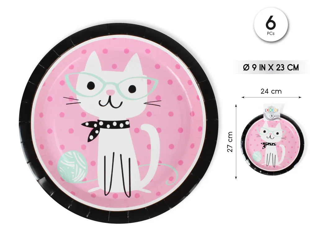PLATO 23CM GATO 6PCS - yupiparty