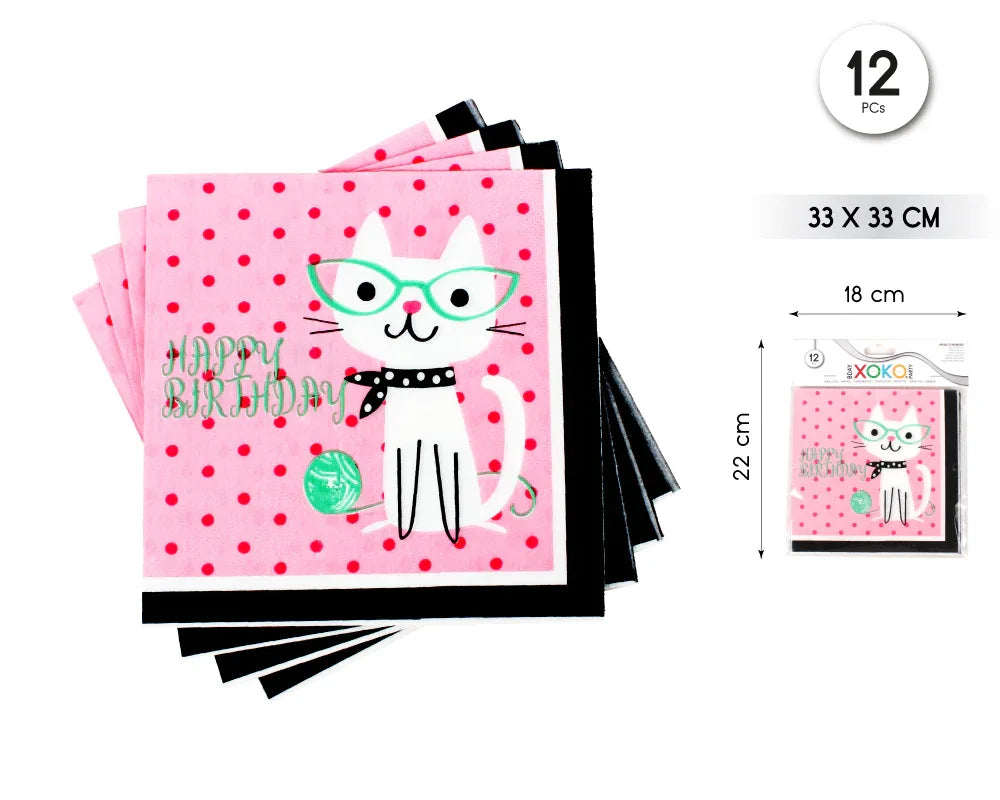 SERVILLETA GATO 12PCS - yupiparty