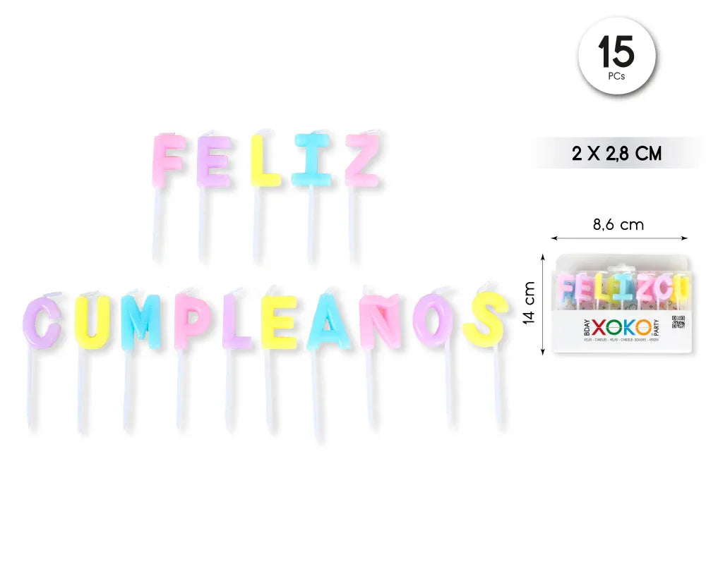 VELA LETRAS FELIZ CUMPLE PASTEL - yupiparty