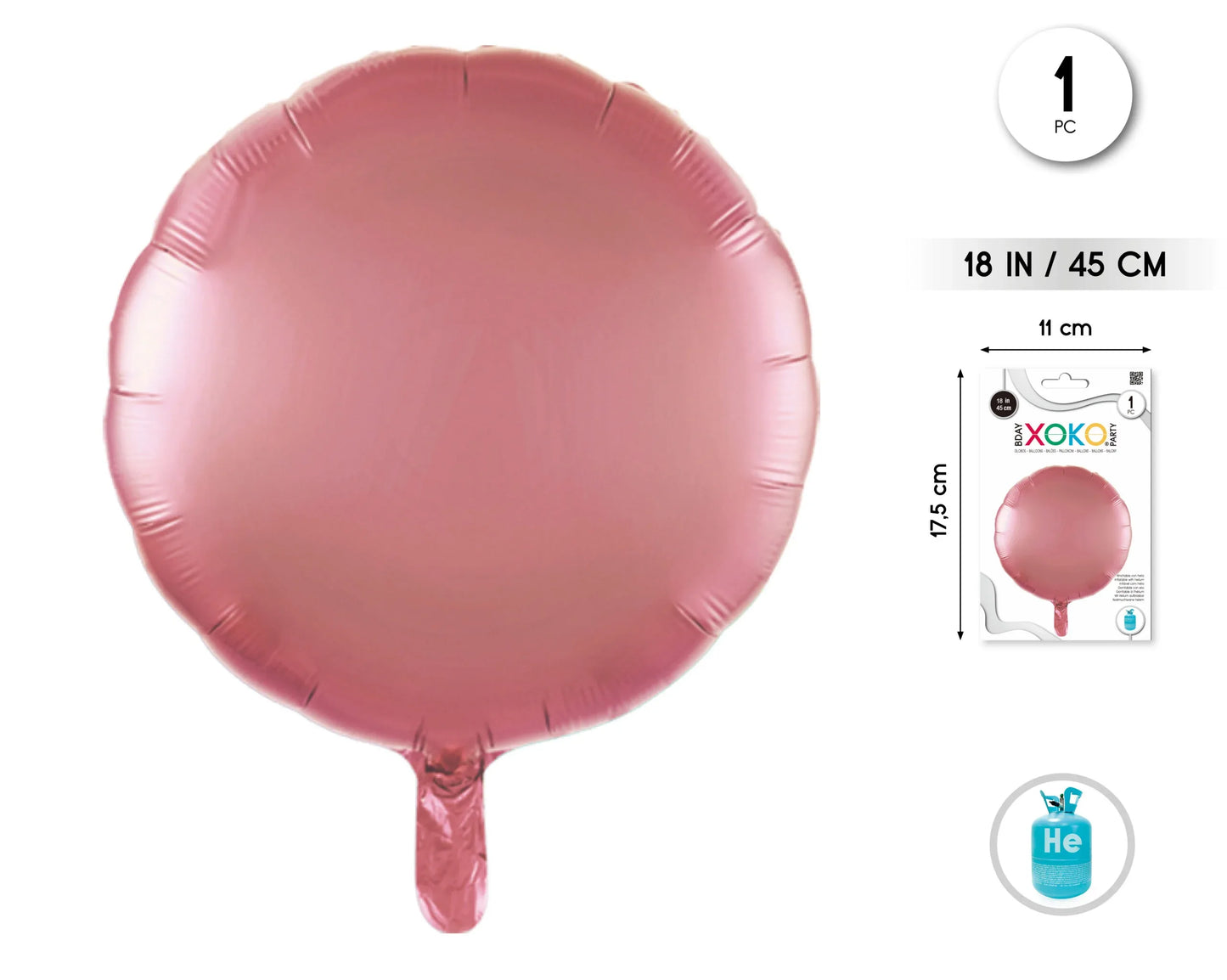 GLOBO FOIL REDONDO 18PUL ROSA 1PC - yupiparty