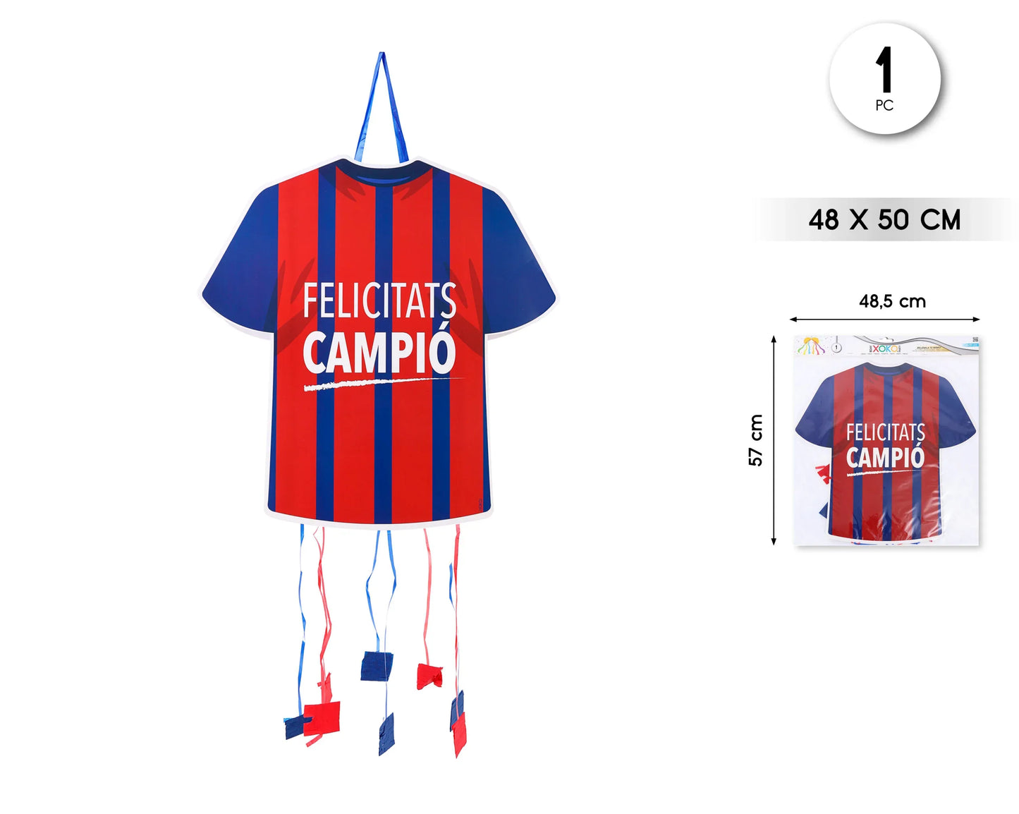 PIÑATA CAMISETA FUTBOL AZUL GRANA - yupiparty