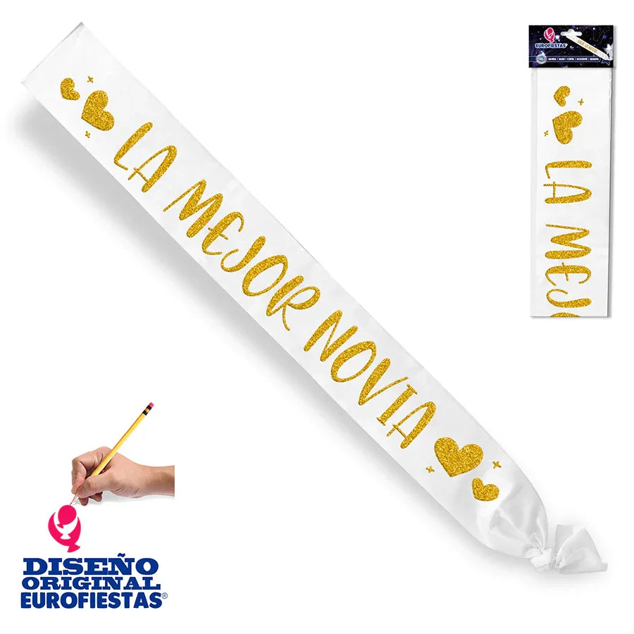 BANDA BLANCA LA MEJOR NOVIA ORO CORAZ - yupiparty