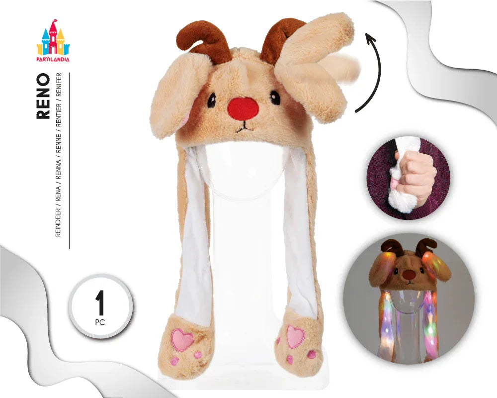 GORRO OREJA MOV C/LUZ RENO - yupiparty