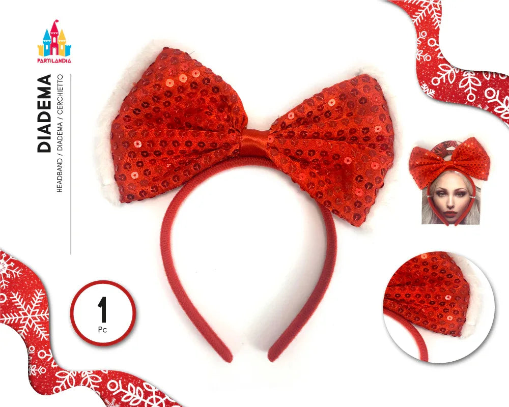 DIADEMA LAZO ROJO LENTEJUELAS - yupiparty