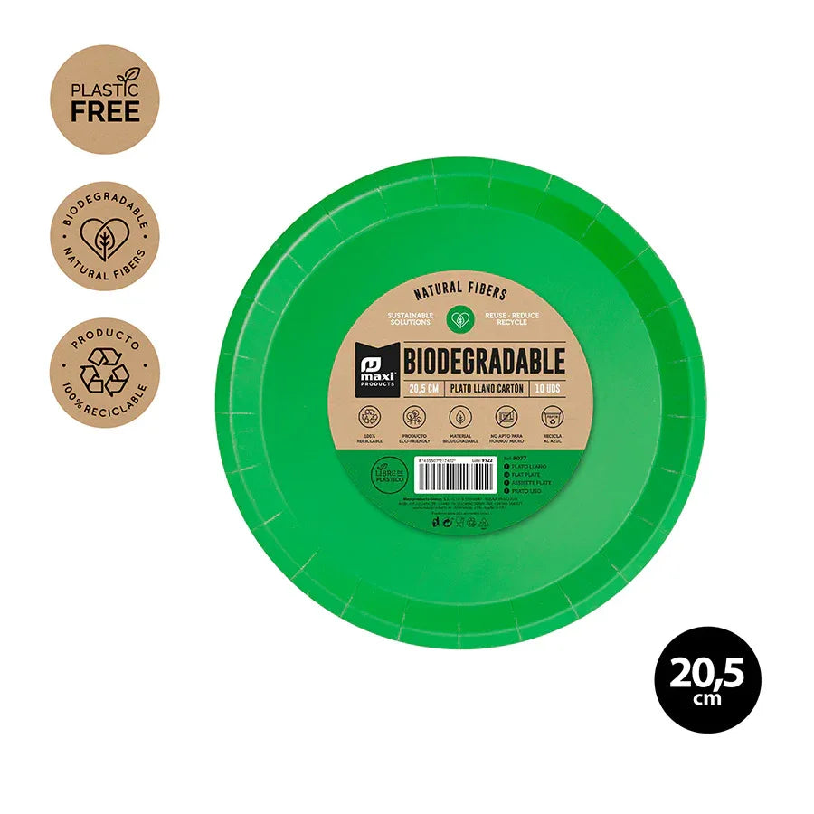 PLATO LLANO BIODEGRAD. VERDE 20,5CM CART - yupiparty