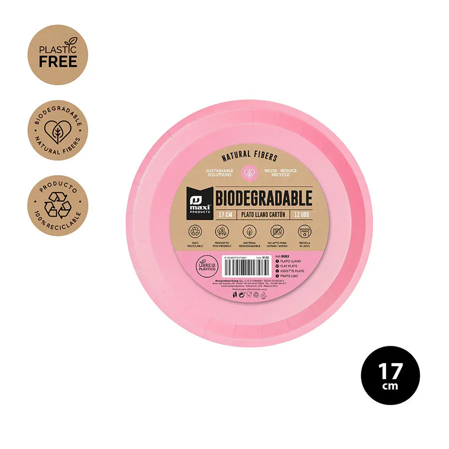 PLATO LLANO BIODE. ROSA PASTEL 17CM CART - yupiparty
