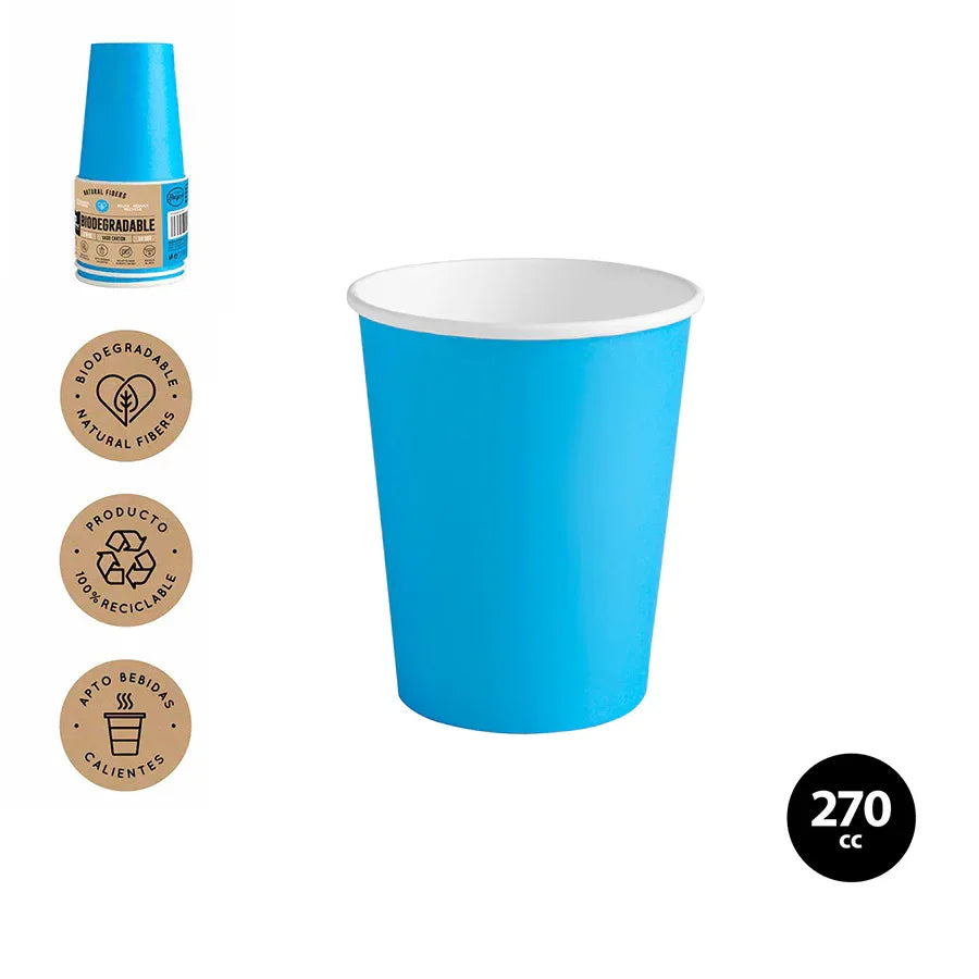 VASO CARTON AZUL 270CC (9OZ) 10 UDS - yupiparty