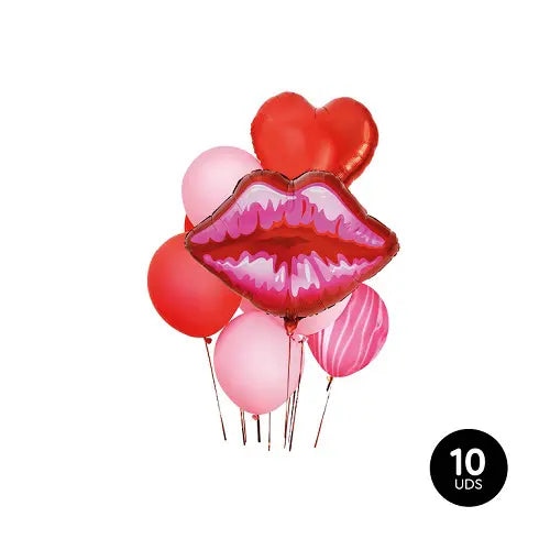SET GLOBOS LABIO COLOR SURT FOIL+LATEX 10PCS