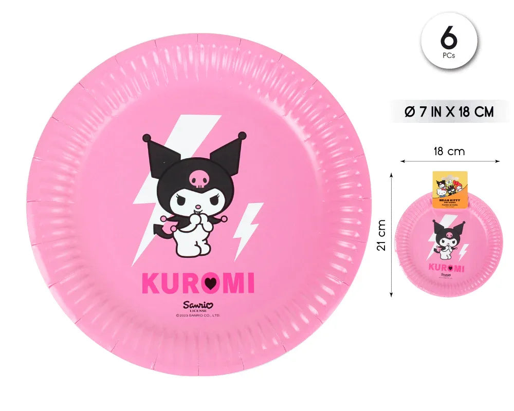 PLATO 18CM KUROMI HELLO KITTY 6PCS - yupiparty