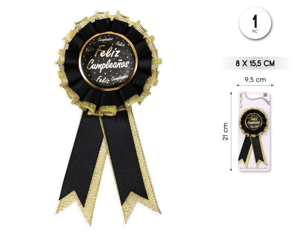 MEDALLA FELIZ CUMPLE ORO NEGRO - yupiparty